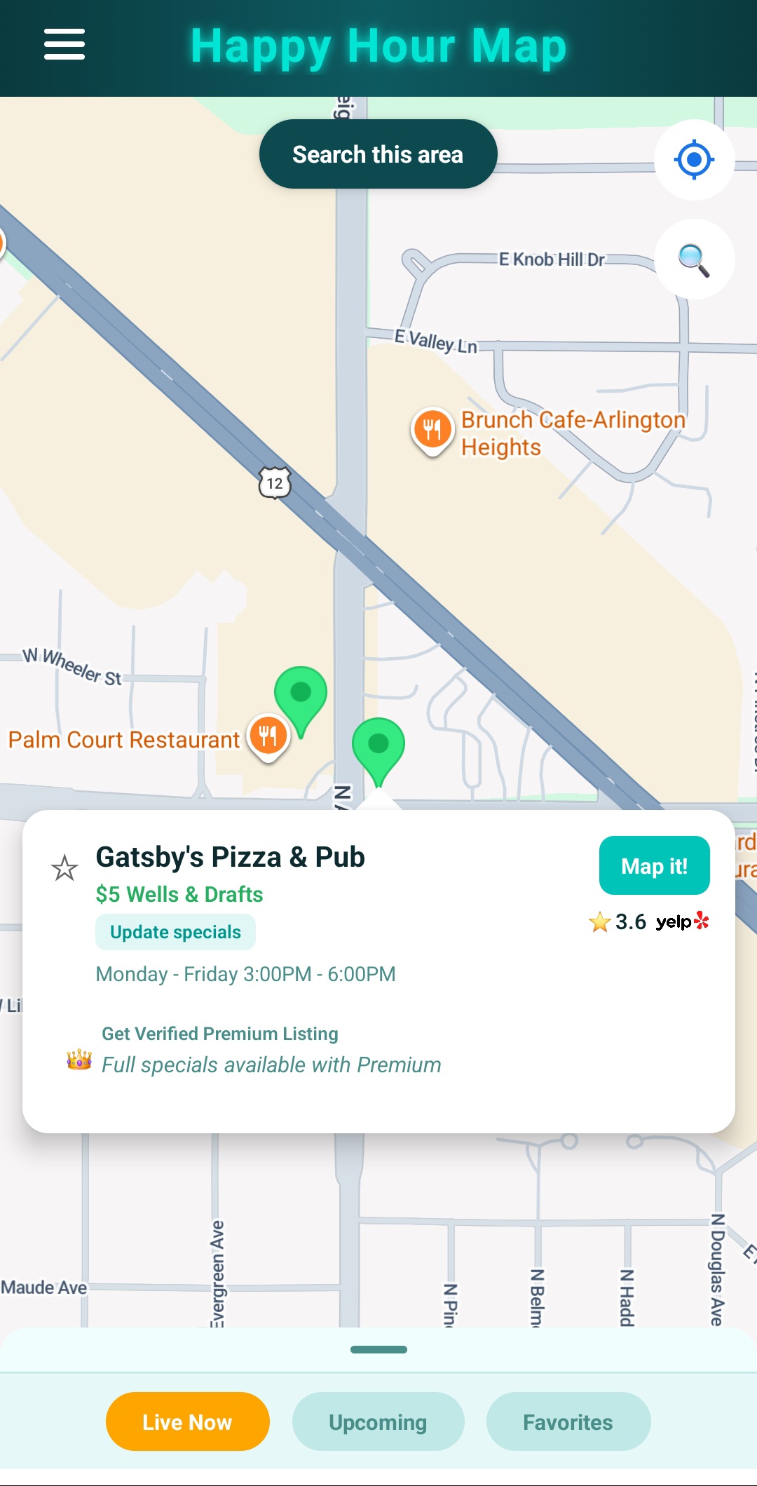 Happy Hour Map — interactive map with happy hour pins