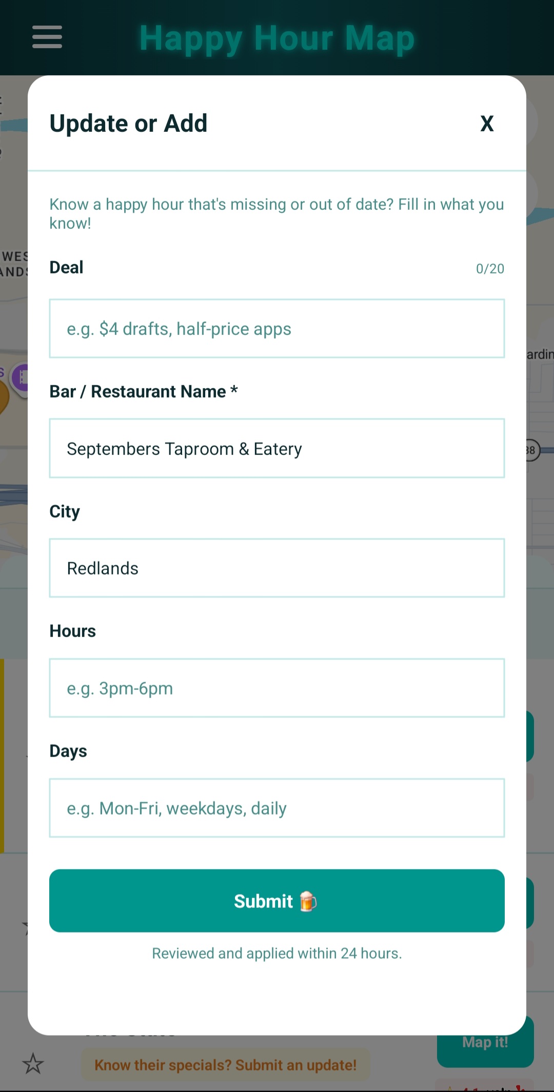 Happy Hour Map — favorites and saved places