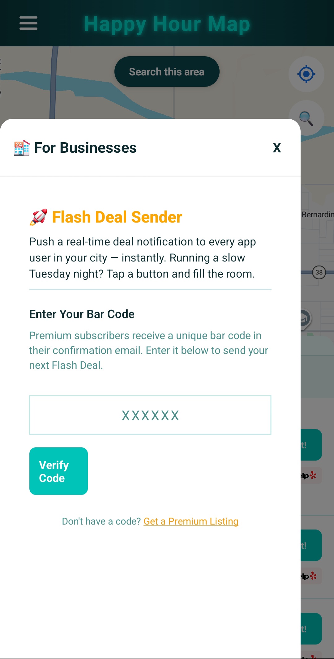 Happy Hour Map — flash deal notification