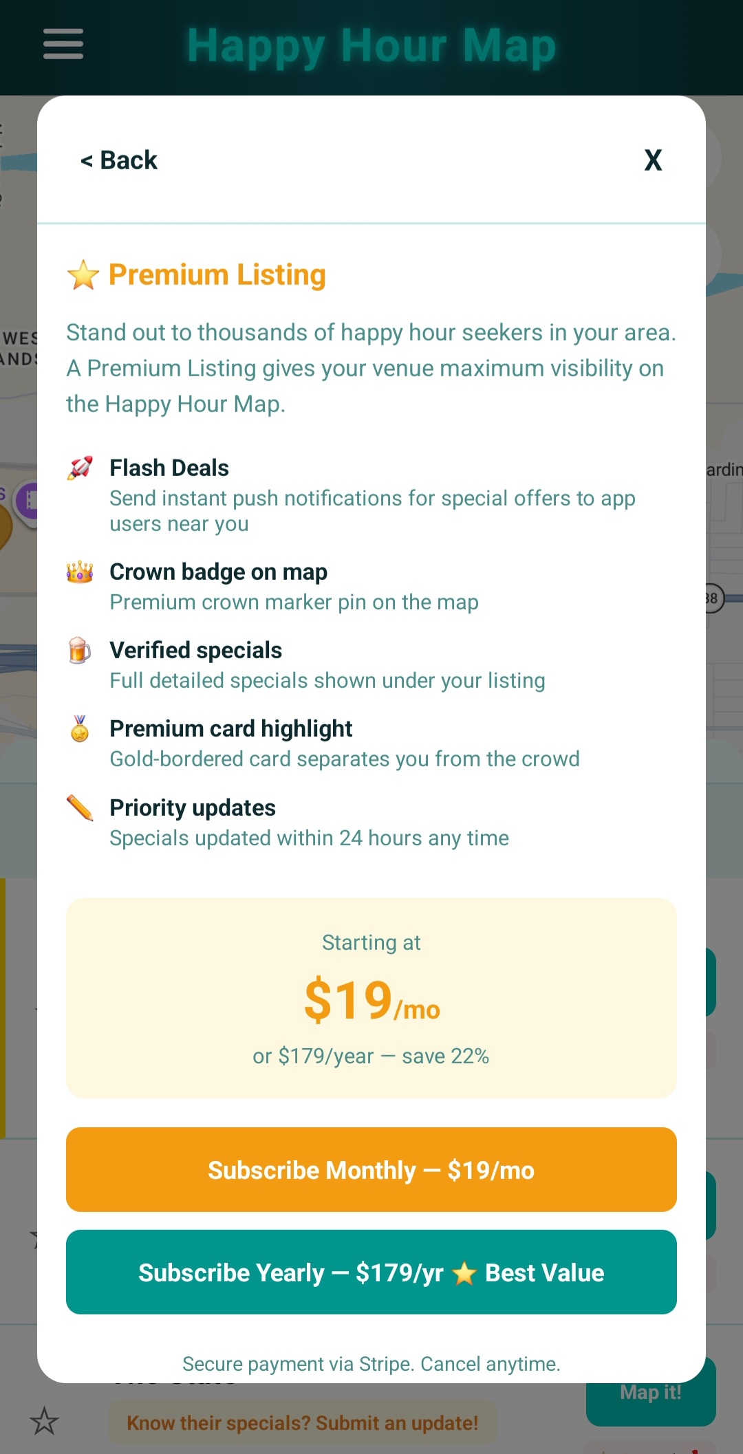 Happy Hour Map — search any city